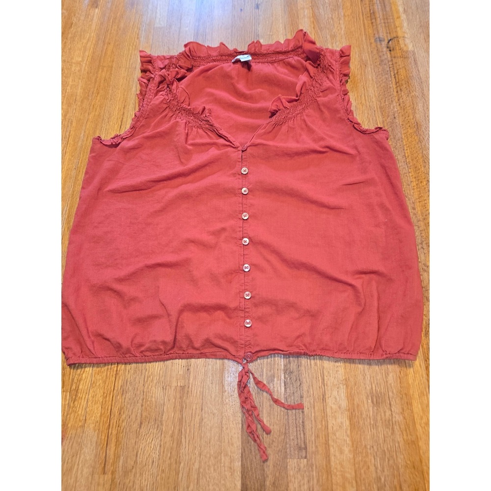 Ann Taylor Loft Women Med Rust‎ Ruffle Button Front Drawstring Hem BOHO Tank Top
